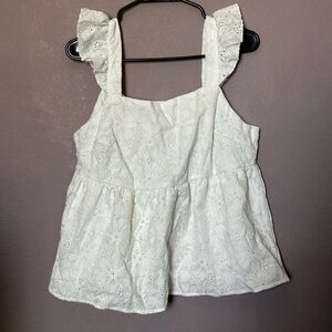 White Ruffle sleeved lace top